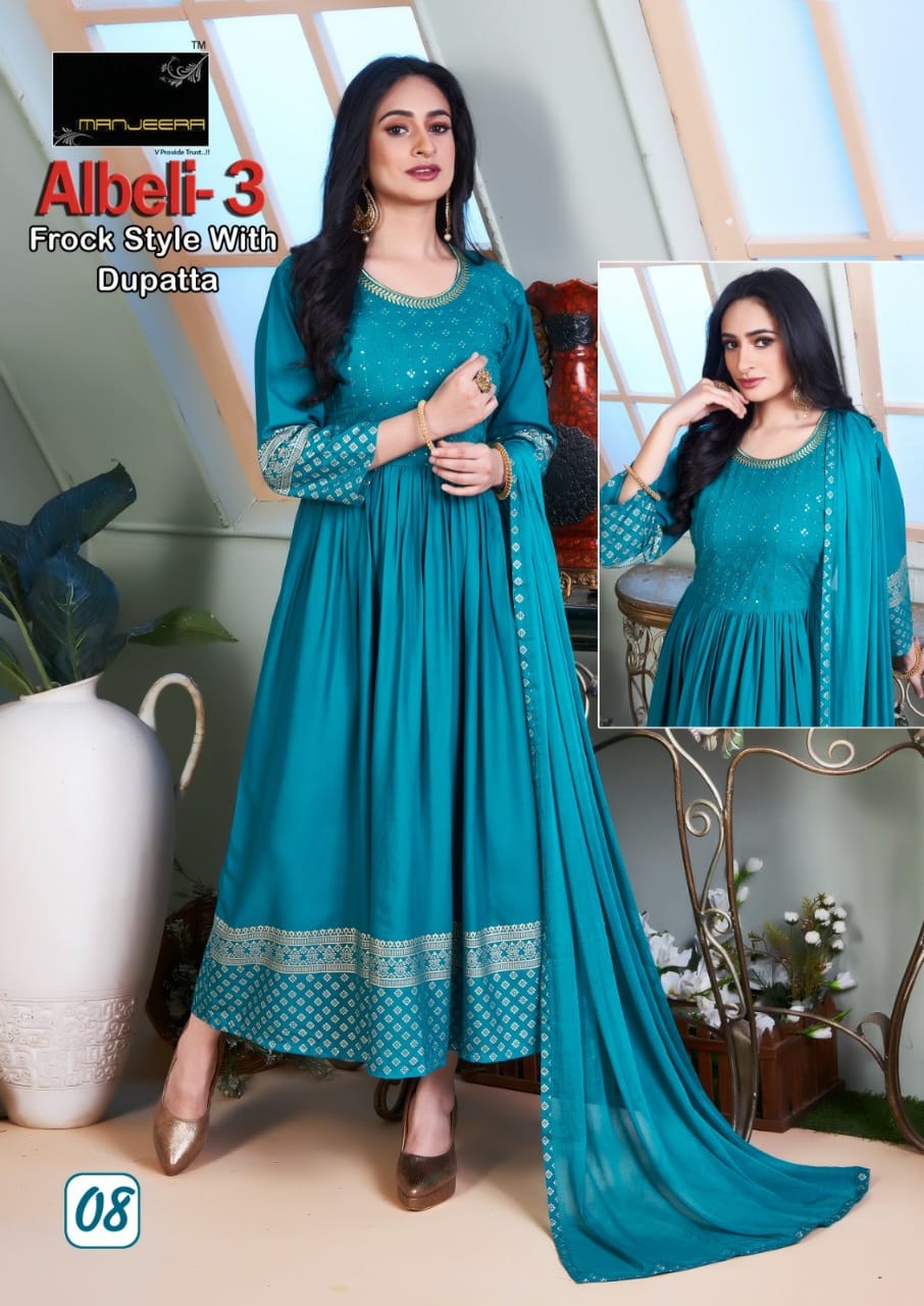 Manjeera Albeli 3 Wholesale Anarkali Kurtis With Dupatta Catalog